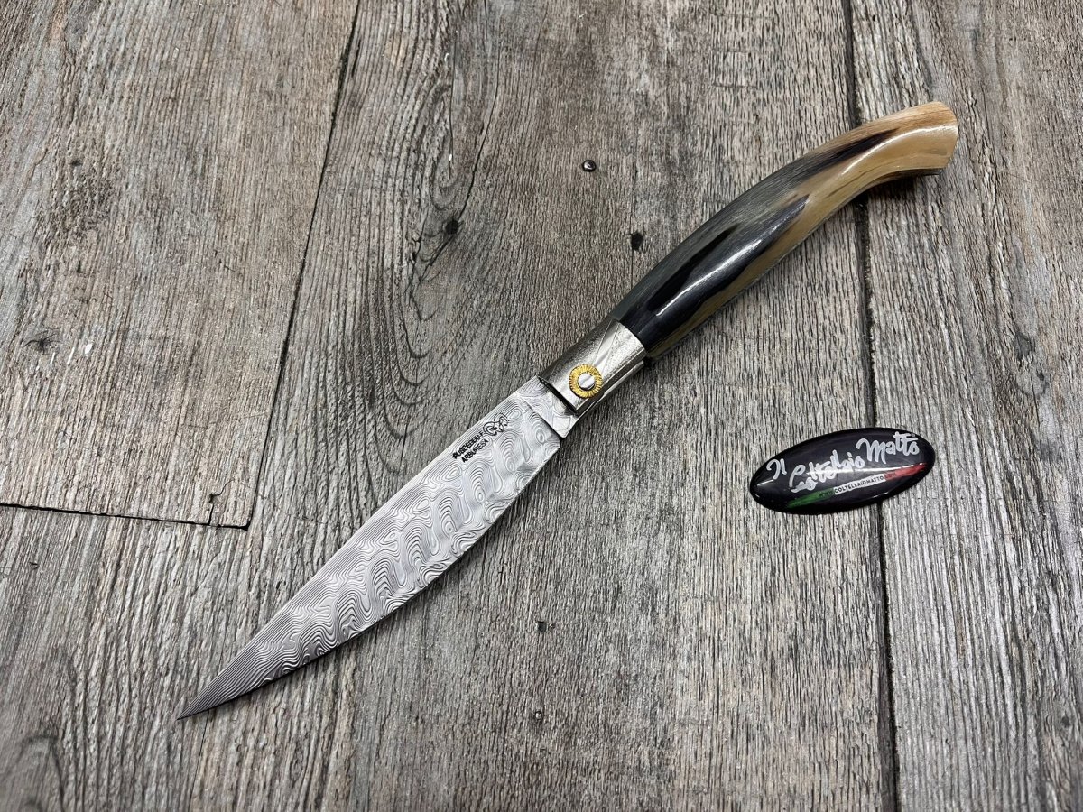 COLTELLO DA SCANNO PUSCEDDU – LAMA DA 10,8 CM IN DAMASCO LAMASTEEL – MANICO IN MONTONE – ART. 6D - immagine 2